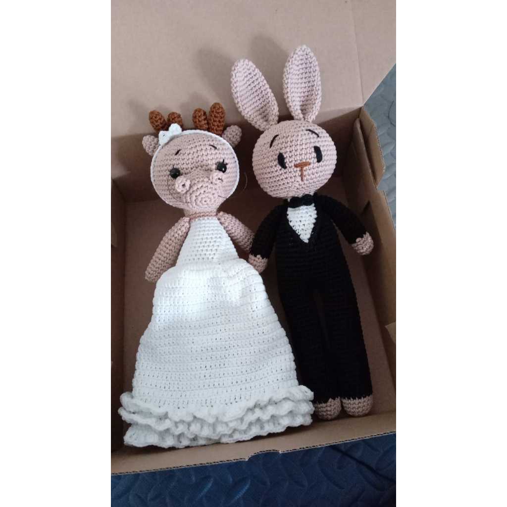 Boneka Rajut Couple | Boneka  Amigurumi  | Kado Wedding | Boneka Wedding Shio Kelinci dan Naga