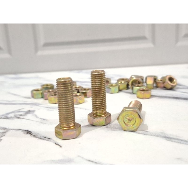 Baut Kuning 10×30mm/ Baut Mur Hexagon Kuning / Baut Mur Hex