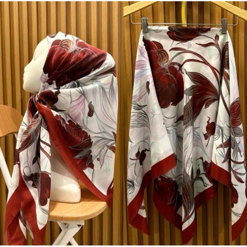 RB Segi Empat Voal Motif Hologram Bunga Cantik Hijab Turki/Hijab Segi Empat Voal Motif/Hijab Motif