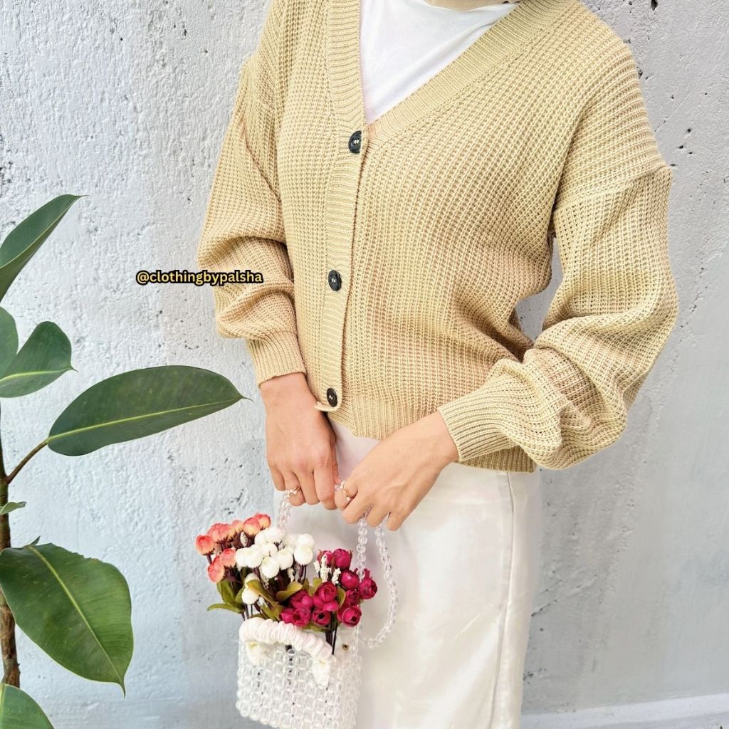 NAKARA Cardigan / Cardi Rajut Wanita Premium Tebal / Cardy  Lengan Balon Baju Kancing