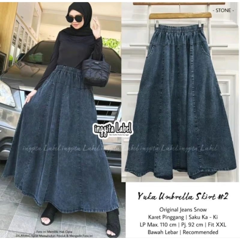 Rok Jeans Snow Super Jumbo Panjang Wanita jumbo Hitam snow dan Biru Snow terbaru