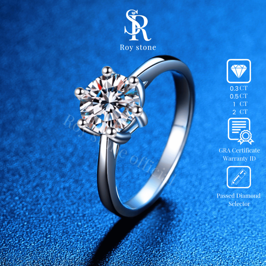 RoyStone - Cincin Wanita Moissanite Sertifikat GRA Original Lapis Emas - Shine Ring