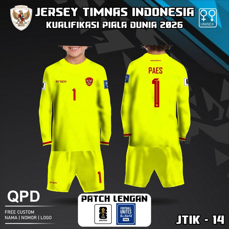 Setelan Jersey anak kiper timnas indonesia terbaru baju kaos bola piala asia U23 2024 free custom na