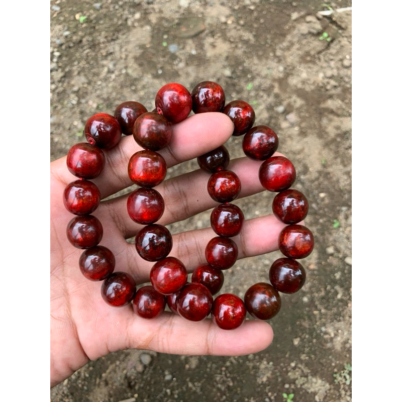 Gelang Yuser Akar Bahar Tali Arus Asli Merah Delima Super 12mm 100% Original