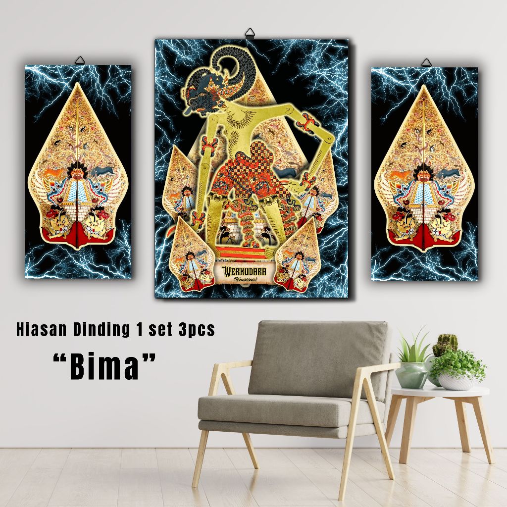 WALLDECOR WAYANG 1 SET BIMA/WERKUDARA JUMBO BINGKAI KAYU MDF Ruang tamu dekorasi Aesthetic klasik wa