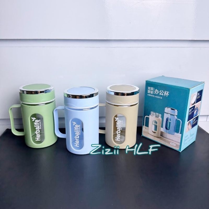 Mug gelas kaca sablon HLF ukuran 500 ml dengan tutup rapat