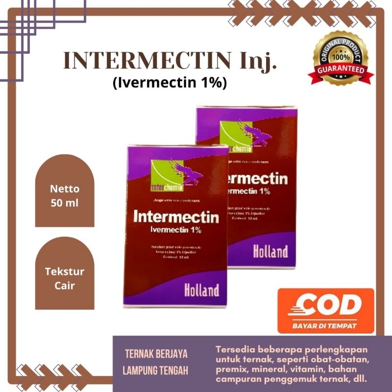INTERMECTIN (ivermectin 1%) injeksi 50 ml obat cacing kutu kudis parasit pada sapi, kambing, domba ,