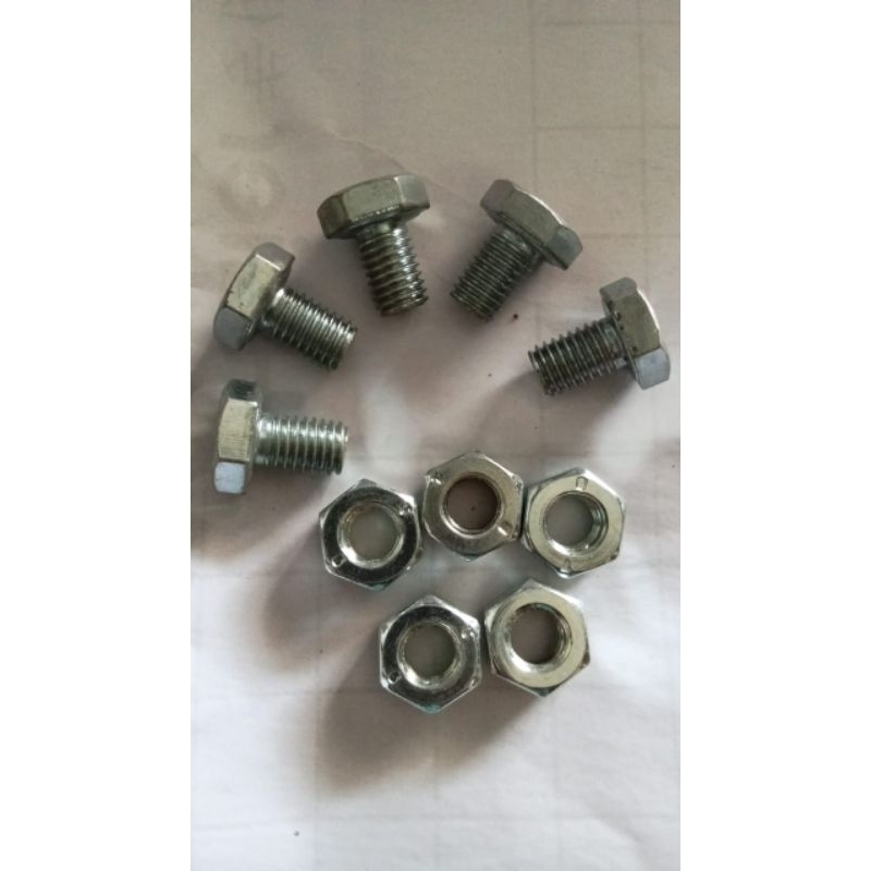 Baut + Mur Besih Putih 5×10/BN Putih Drat Kasar/Kunci 8