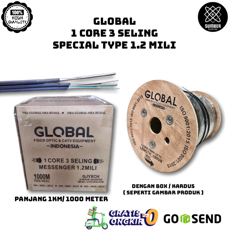 KABEL FIBER OPTIC ( FO ) GLOBAL 1 CORE 3 SELING 1KM/ GLOBAL 1 CORE 3 SELING 1000 METER 1,2 MILI