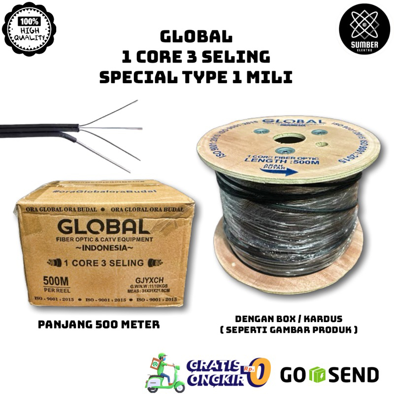 KABEL FTTH DROPCORE 1 CORE 3 SELING 500 METER GLOBAL FO 1 CORE 3 SELING GLOBAL 500 METER BERKUALITAS