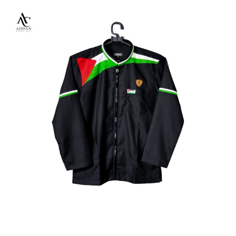 Baju koko addan collection palestina resleting Hitam lengan panjang semi jaket