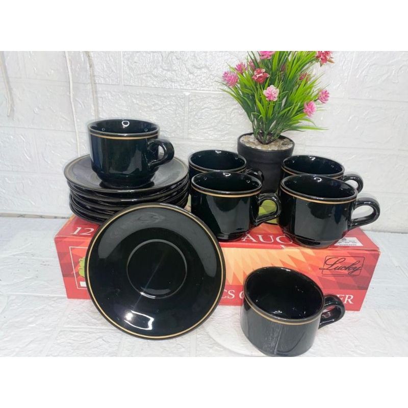 Cangkir Set Keramik mewah + Tatakan LUCKY