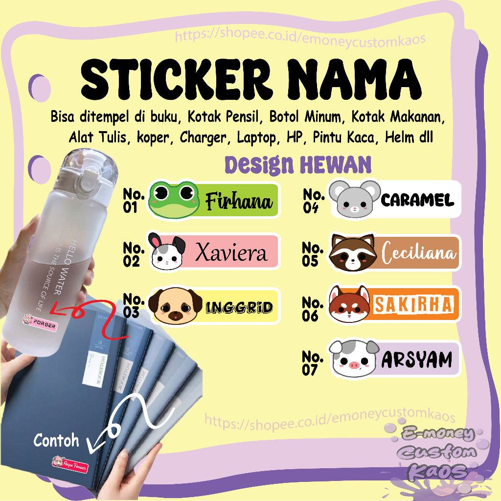 

STICKER LABEL NAMA HEWAN FAUNA LUCU STIKER CUSTOM LEBEL PREMIUM MURAH CUTE BISA TEMPEL DI BUKU KOTAK PENSIL HELM BOTOL MINUM KOTAK MAKANAN ALAT TULIS KOPER LAPTOP HP PINTU KACA