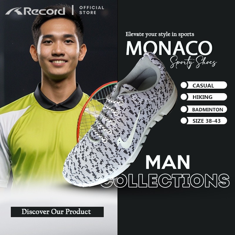 RECORD MONACO II Sneakers Olahraga ANAK LAKI / DEWASA  Sepatu  Gym Outbond Kasual Badminton 38-43