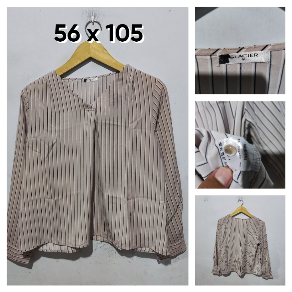 Blouse Wanita Glacier Coklat Susu Coksu Stripe Size M Atasan Cewek Outer ED473