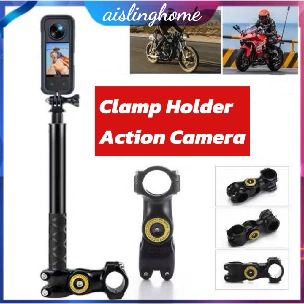 Clamp Holder Action Cam Camera Kamera Klem Bracket Stik Monopod Tongsis Stang Motor Sepeda gopro yic