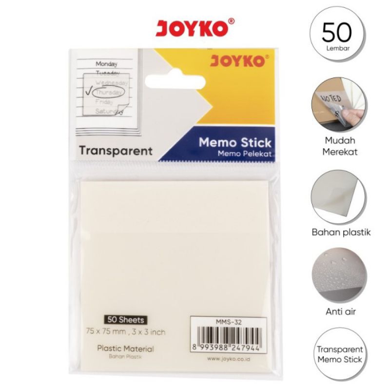 

Memo Stick Plastik Transparan Joyko MMS-32 3x3 inch 50 Sheet Memo Tempel Joyko