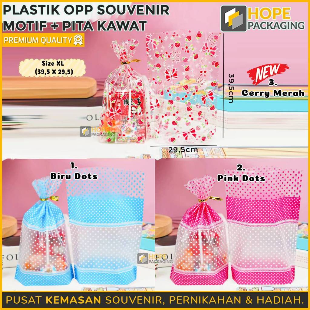 

[Harga / 20 Pcs] Kantong Plastik Souvenir Ultah Motif + Pita Kawat Size : XL / Plastik Bingkisan Snack / Plastik Ultah / Kantong Plastik Kado / Kantong Bingkisan / Plastik Polkadot