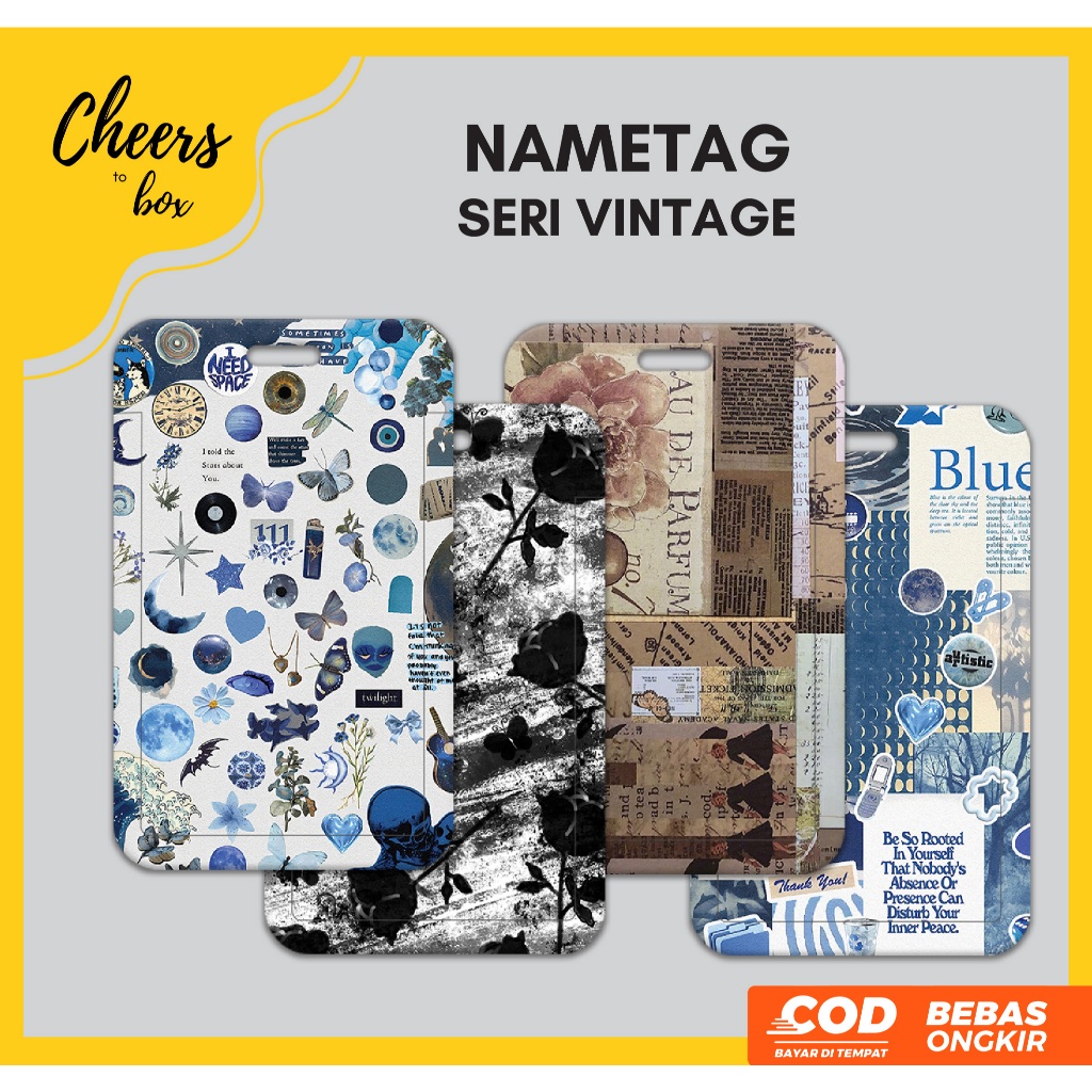 

(N009) VINTAGE ID Card Holder / Nametag Tanpa Tali Lanyard Muat 2 Kartu / Tempat Kartu Motif Jadul Estetik / Magazine