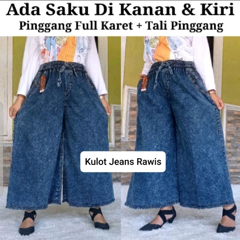 Celana Kulot Panjang Soft Jeans Snow Rawis Premium /  Ukuran Standar Dan Jumbo (Bb 40-80 Kg)