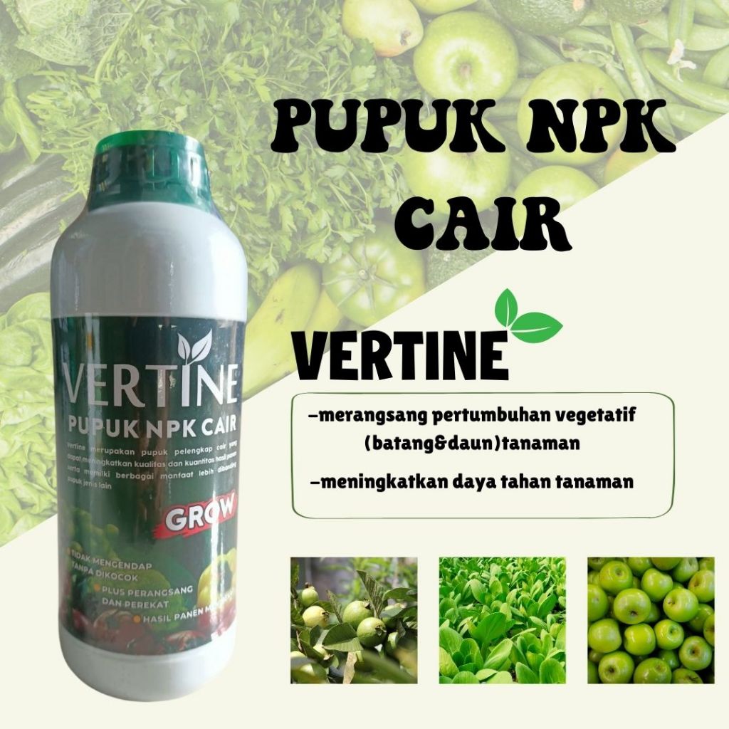 Vertine Grow Pupuk NPK Padi + ZPT 1Liter, Obat Pelebat Padi Cair Terbaik