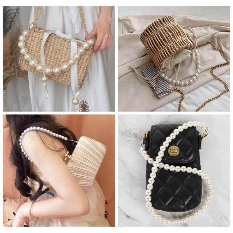 (0027)Gantungan Hp/Tas manik- manik mutiara putih Classy Elegant korean Style Universal.