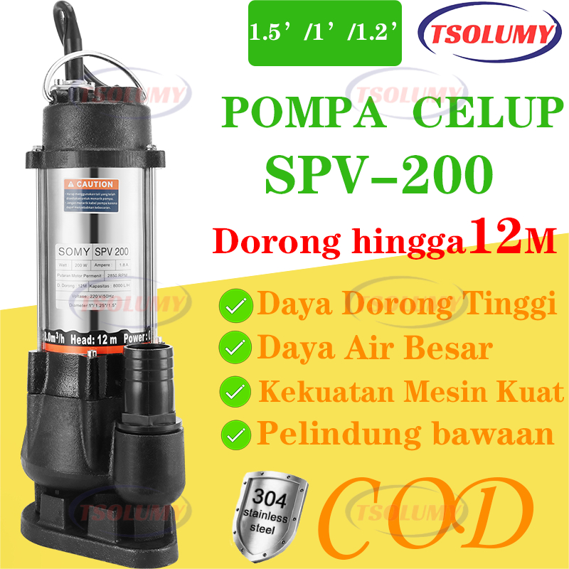 Pompa Celup Air Kotor 200W  1.5 /1/1.2" Mesin Pompa Air Murah pompa submersible limbahTSOLUMY pompa 