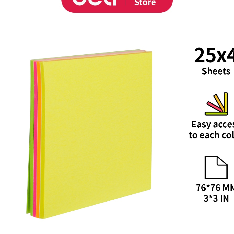 

PROMO FLASH Deli Memo tempel Note Pad 7676mm 3x3 4 warna 1 sheet perekat kuat dan tahan lama EA22