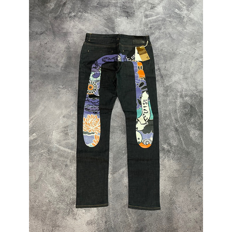 EVISU | BIGLOGO BACK FLORAL DENIM JEANS MAN EVISU | JAPANESE DENIM MAN JEANS