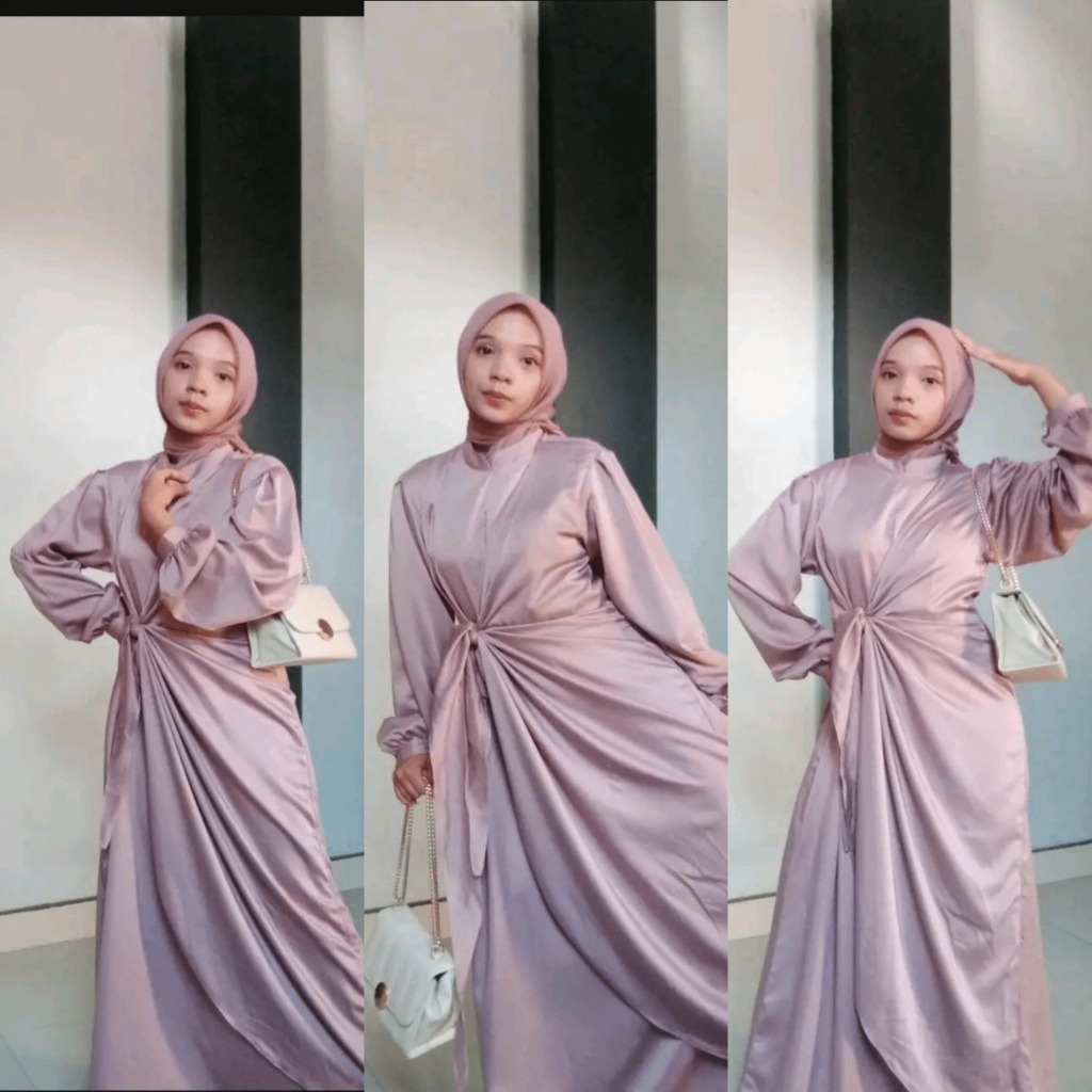 Arabell Dress Kondangan Mewah Silk Satin Gamis Wanita Bridesmaid Pesta Mewah Kekinian