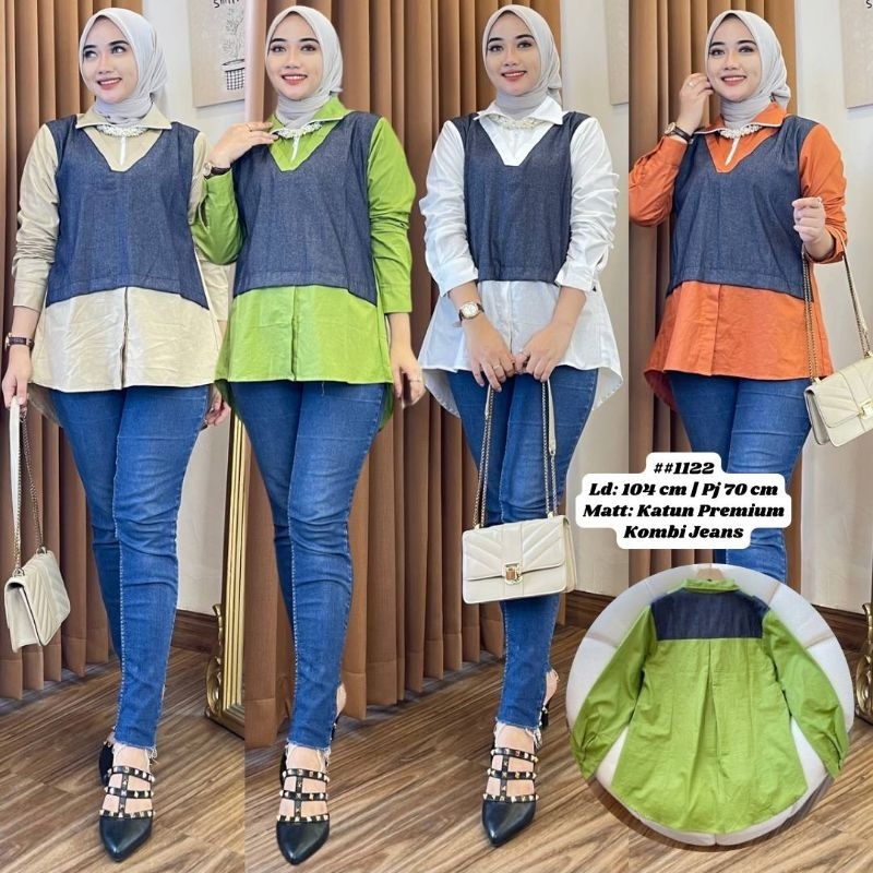 Grace Lee Grosir Only  kemeja polos kombinasi denim SKU:1122