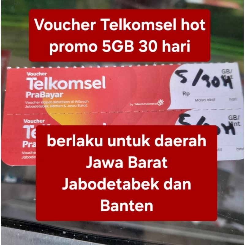 Voucher Kuota Telkomsel 5GB 30Hari || Telkomsel Hot Promo 5GB 30 Hari Jabar Jabodetabek Banten