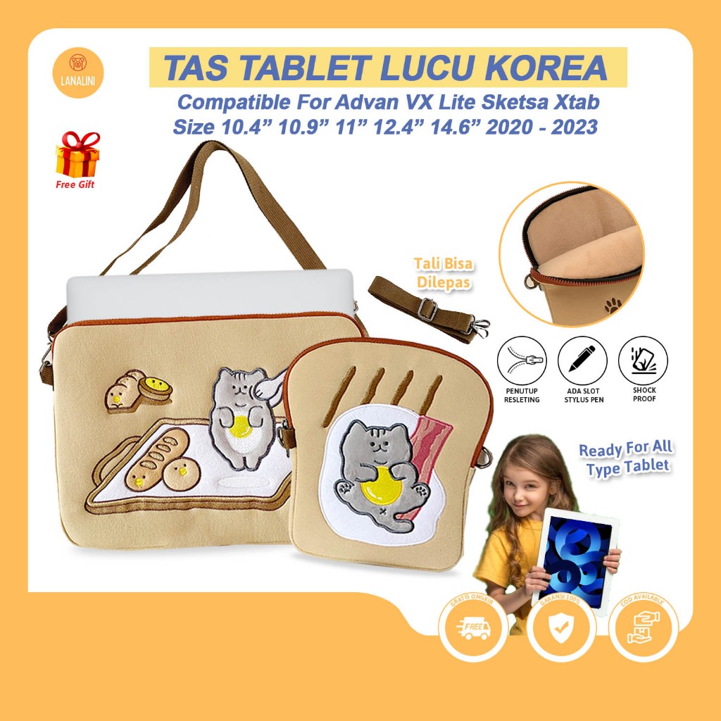 Advan Tab Sketsa 3 1 2 10.1 Inch Tab VX Lite 10.4inch Sleeve Sarung Tas Selempang Tablet Anak Cewek 