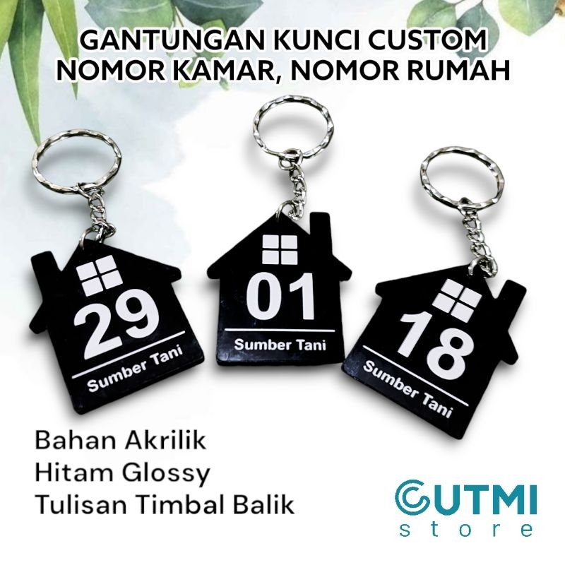 Gantungan Kunci Nomor Kamar, Nomor Rumah Custom Bahan Akrilik