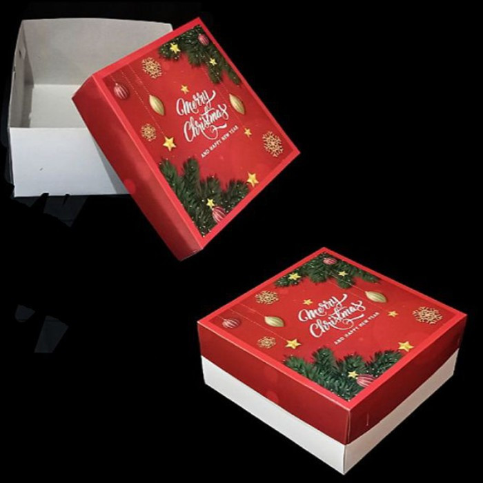 

1 Pack Isi 3 Pcs Dus Kue Lapis Legit Puding Box Duplex Motif Christmas Ukuran 22x22x8 cm