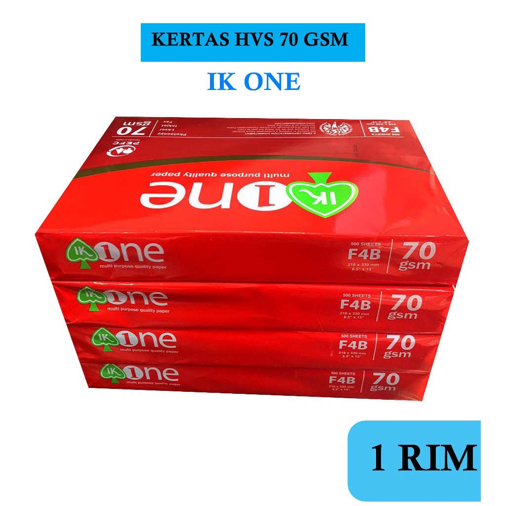 

KERTAS HVS MERK IK ONE 70 GSM UKURAN FOLIO (21,5 X 33 CM ) , 1 RIM / 500 LEMBAR