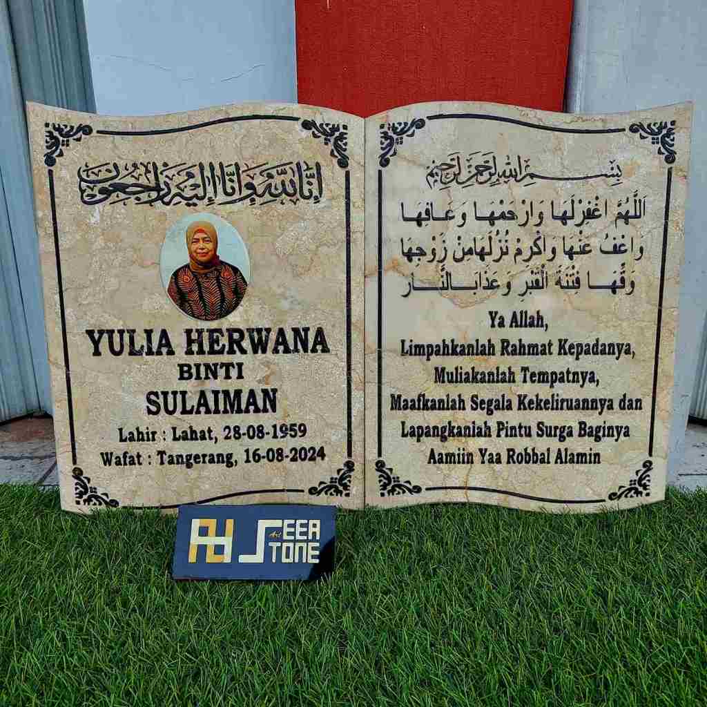 SEEA - LEMPENGAN BATU NISAN MAKAM MARMER ALAM ASLI - BENTU BUKU 40X60 - FREE PACKING KAYU