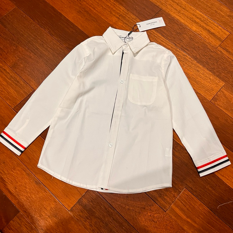 Kemeja Thom brown white LS wrist stripes baju anak laki