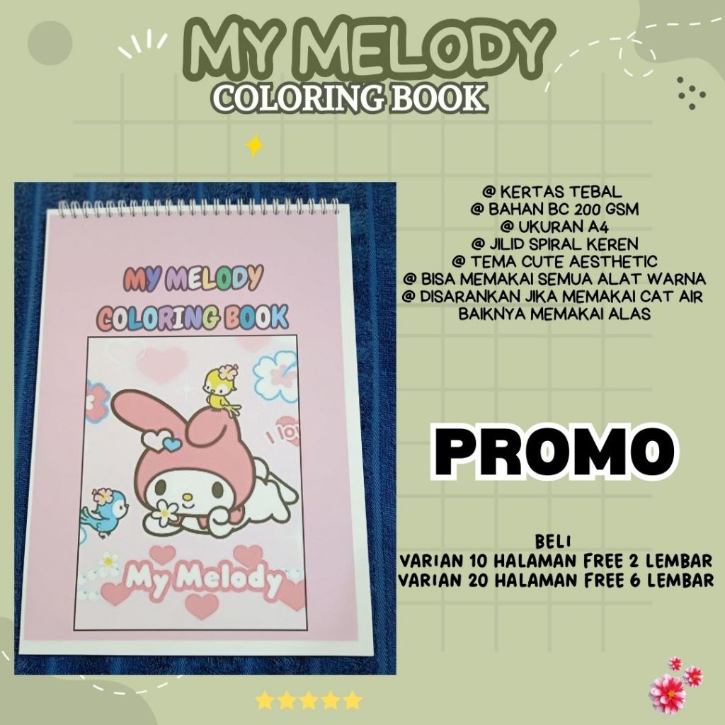

MY MELODY Cute Coloring Page Coloring Book Aesthetic For Child and Adult 200gsm Bagus Premium Mewah