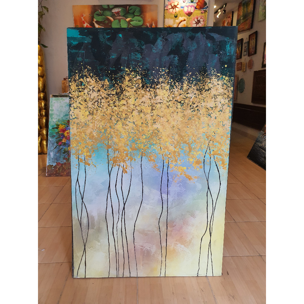 HIASAN DINDING LUKISAN BUNGA GOLD ESTETIK