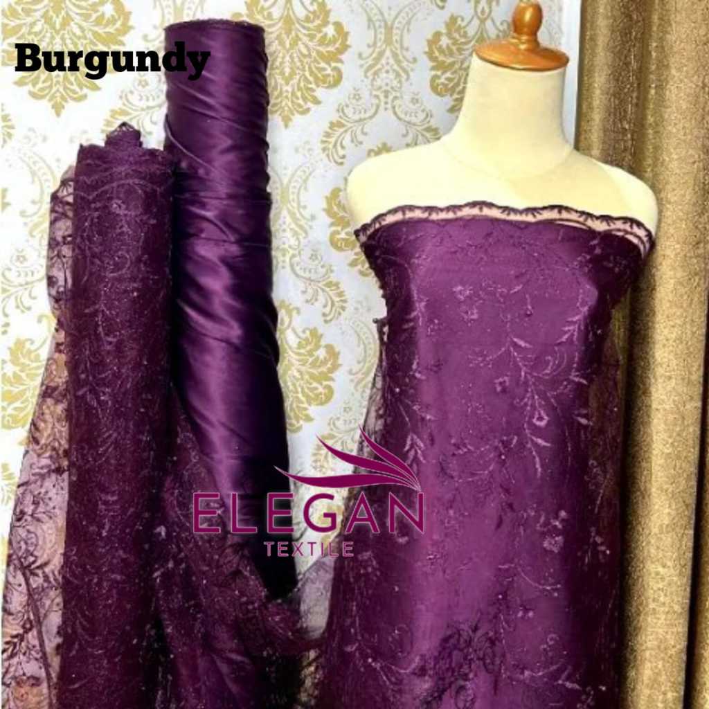 elegan_textile bahan brokat tille Meteran / Kain Brokat Tile Bordir/Kain tille Akar/Bahan Tile Warna
