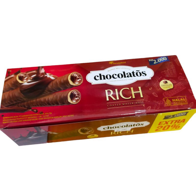 

Chocolatos RICH coated wafer roll perbox isi 12 pcs Extra 20%