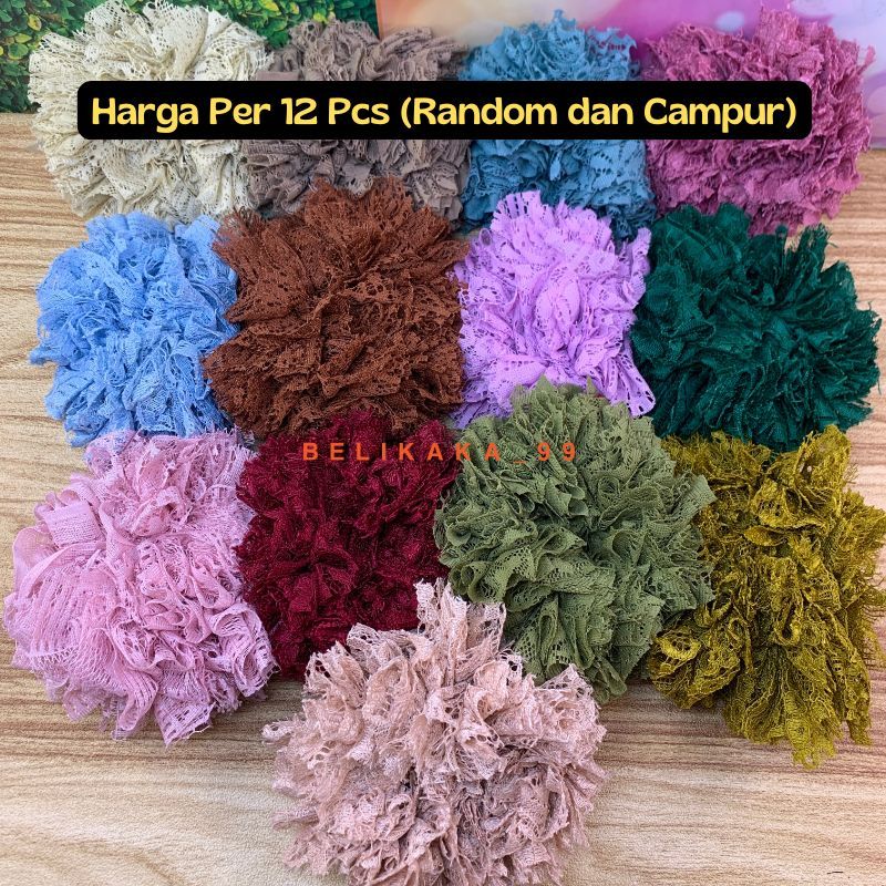 RK (12 PCS) IKAT RAMBUT SCRUNCHIE BAHAN BROKAT ANTI PUSING / SCRUNCHIE TILE / CEPOL HIJAB BROKAT