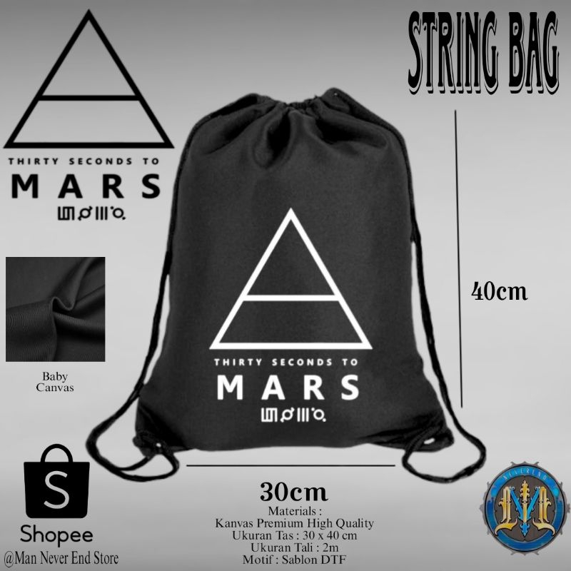 Tas Serut Kanvas Tebal Motif Logo Band Rock Thirty Second To Mars / Tas Sekolah Serut Kekinian Baby 