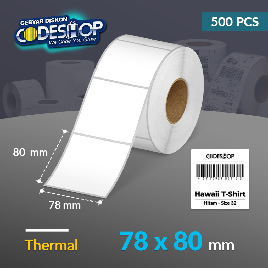 

Codeshop Label Stiker Thermal 78 x 80 mm 1 Line Core 1 Inch Isi 500 Pcs Printer Barcode