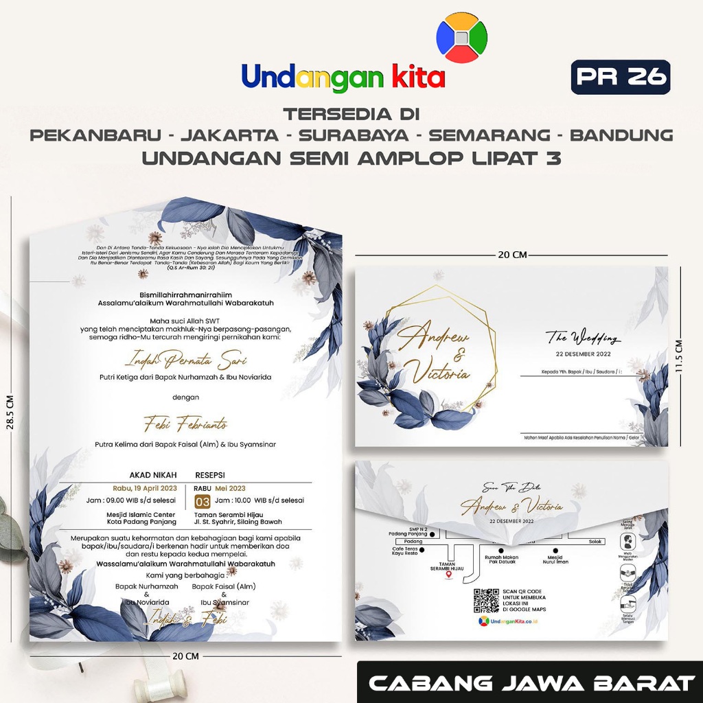 

Undangan Kita Bandung Undangan Pernikahan Brief Card Bentuk Semi Amplop Elegan Rustic
