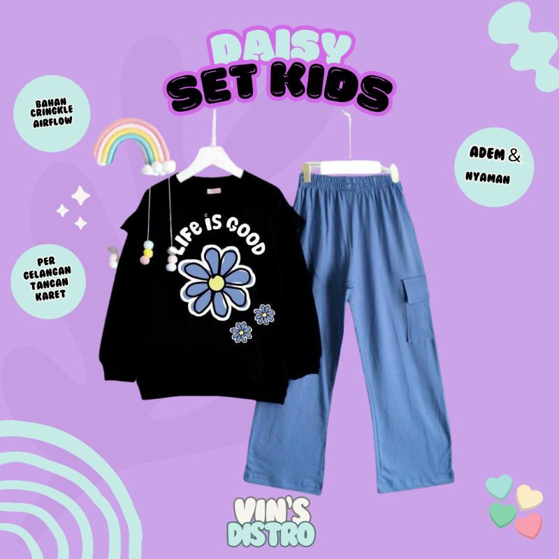 DAISY SET KIDS CELANA CARGO CRINKLE PRINTING // SETELAN DAISY // ONE SET ANAK REMAJA // SETELAN ANAK