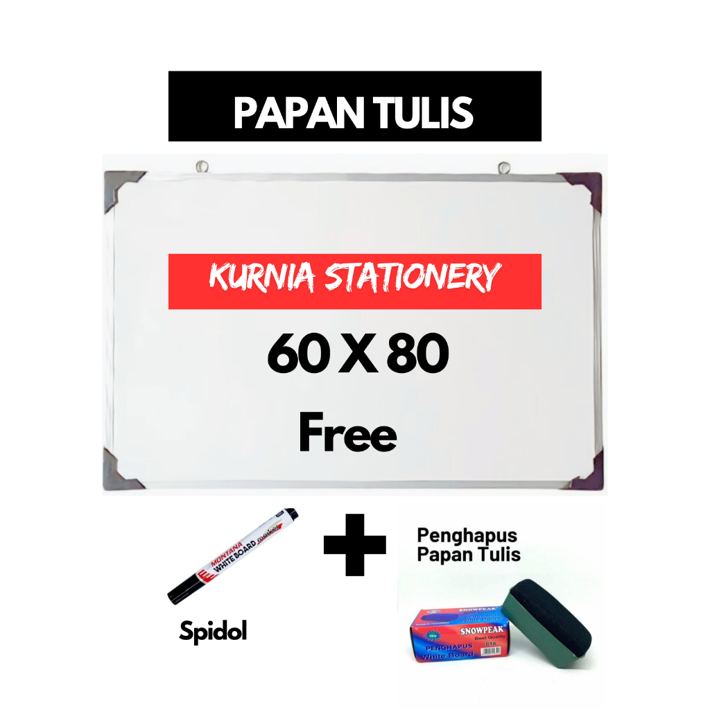 

Papan Tulis Whiteboard & Blackboard 60X80 ( FREE SPIDOL & PENGHAPUS)