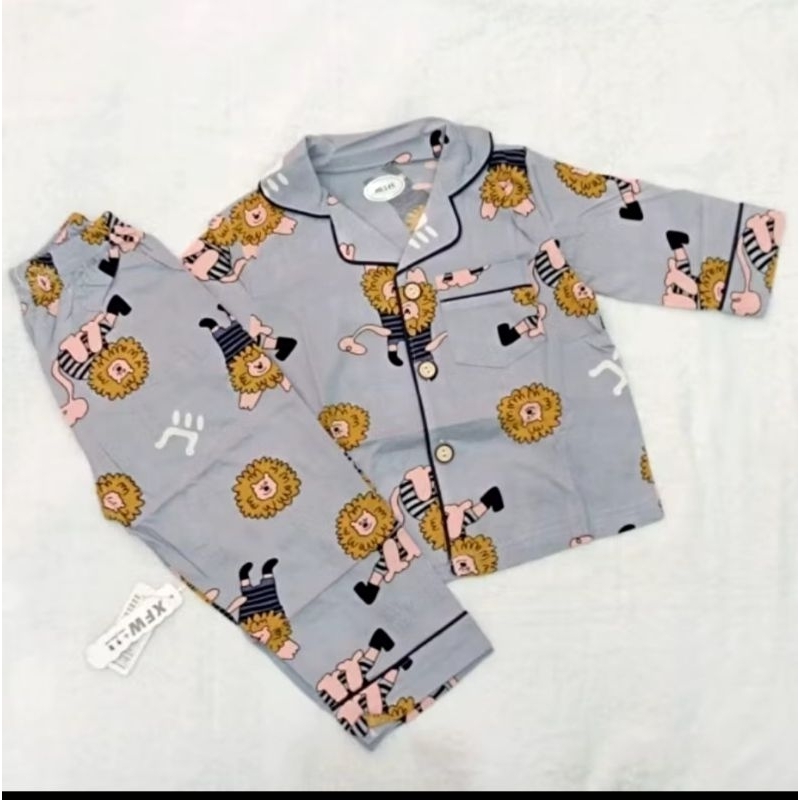 Piyama Kancing Import Pakaian Tidur Anak Laki-Laki Motif Mobil Singa
