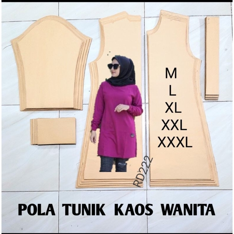 pola KAOS TUNIK LENGAN PANJANG satu set isi 5 ukuran size  M L XL XXL XXXL